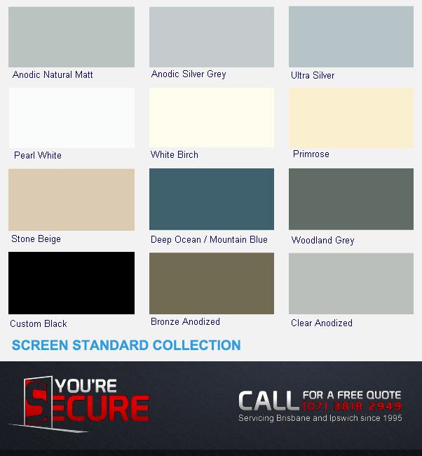 Screens standard colour chart